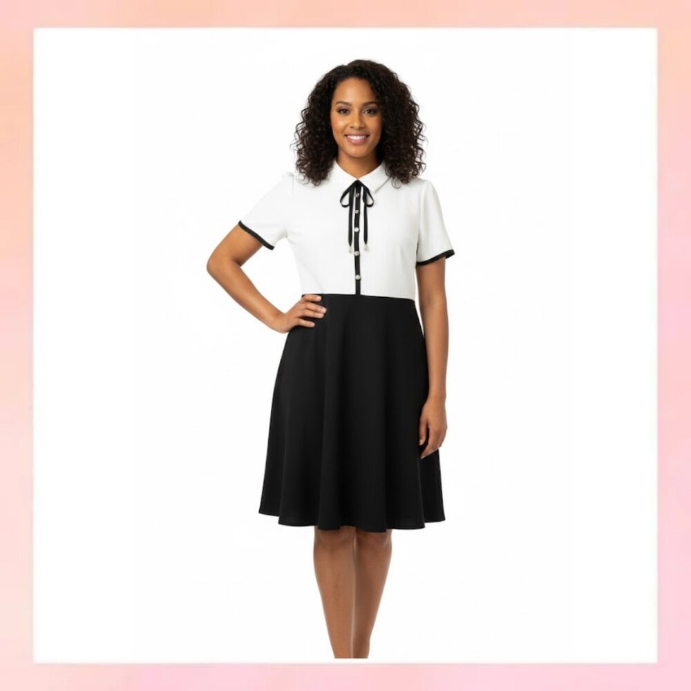 Karl Lagerfeld Paris Black & White Colorblock Bow Dress - Size 12 (NWT)